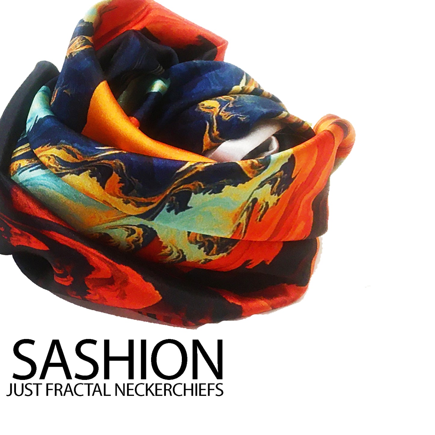 SASHION Silk Satin Scarf – Fractal Radiance